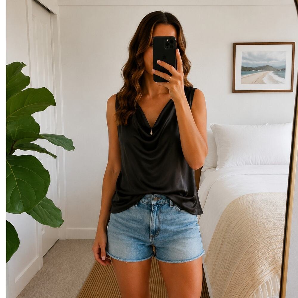 St. John Black Luxury Triacetate Blend Blouse Sz 6